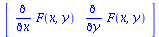 array( 1 .. 2, [( 1 ) = diff(F(x, y), x), ( 2 ) = diff(F(x, y), y) ] )