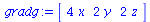 array( 1 .. 3, [( 1 ) = `+`(`*`(4, `*`(x))), ( 2 ) = `+`(`*`(2, `*`(y))), ( 3 ) = `+`(`*`(2, `*`(z))) ] )